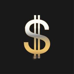 United states dollar sign with gold effect. Gold icon on black background.