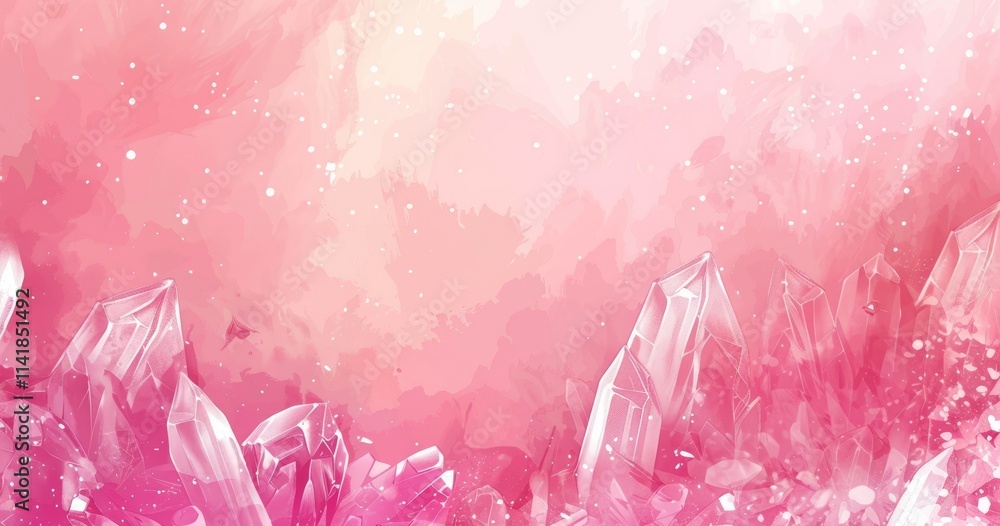 Poster a vibrant pink abstract background featuring crystal-like structures and soft textures.