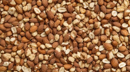 Naklejka premium Mixed Nuts Almonds Hazelnuts Peanuts Textured Background Healthy Snack Concept Close Up Photography