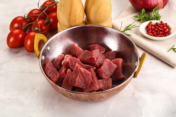 Raw beef cubes for cooking