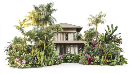 Fototapeta premium Luxurious tropical hideaway surrounded by lush greenery and vibrant plants