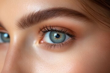 Obraz premium Optimise vision by contact lens, Close-up of woman face during insert contact lens to her eyes, Generative AI