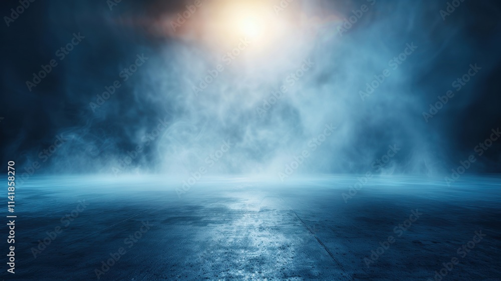 Poster a mysterious, ethereal scene with soft blue light and fog, creating an otherworldly atmosphere on a 