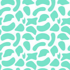 A seamless abstract pattern with turquoise pebble-like shapes on a white background, ideal for modern designs and textures.