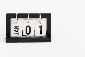 A perpetual desktop calendar on a white background. New Year. January 1st.