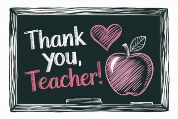 Chalkboard Thank You Teacher Apple Heart Design