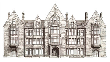 Classic collegiate historical university building with intricate architecture