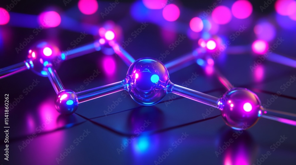Poster illuminated molecular structure network glowing brightly