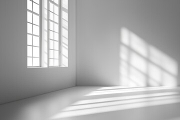Fototapeta premium An empty office room, white walls with one window, bright light from the window, minimalist style
