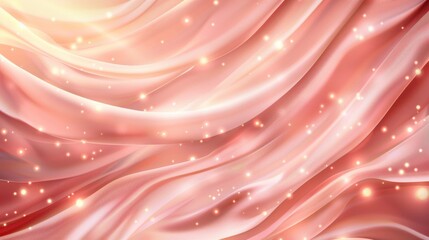 A soft, flowing fabric texture in warm pink tones, adorned with sparkling light, creating a dreamy and elegant atmosphere.