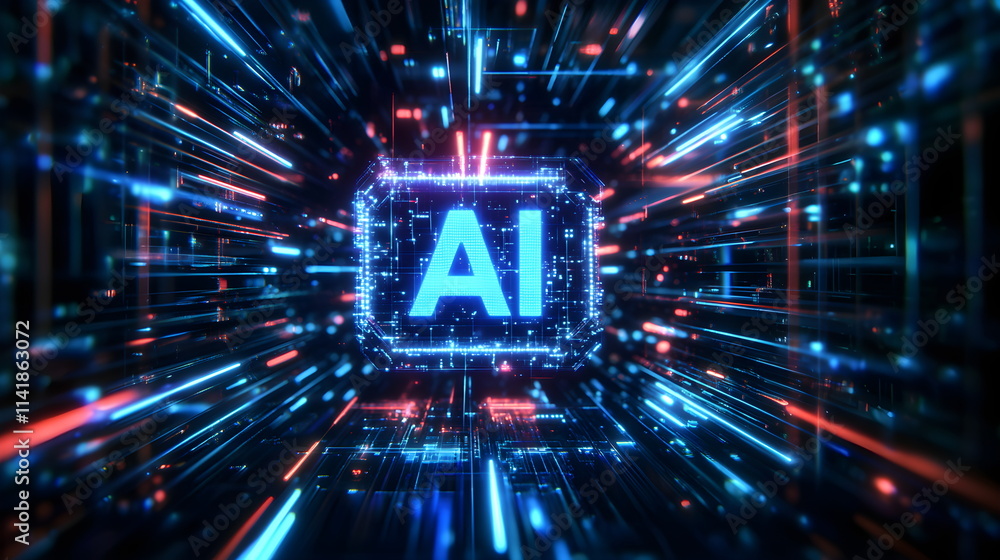 Wall mural computer interface with the ai ​​logo. artificial intelligence, the latest technologies of the futur