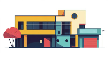 Modern building design with vibrant colors and geometric shapes
