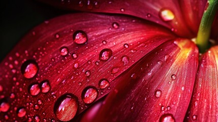 Fototapeta premium Close-up of a red flower petal with water droplets.