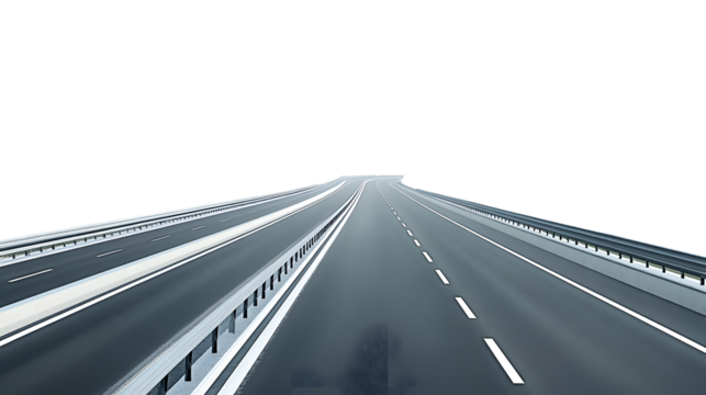 elevated view of a smooth, wide expressway section of the highway in india isolated on white background, 