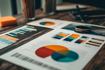 Obraz premium Investment returns and market growth with coins and stock price charts 