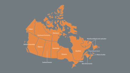 Modern Map of Canada with Interactive Features, Flat design Canada outline map.