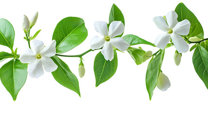 Obraz premium close up image of crape jasmine plant isolated on white background, space for captions,&nbsp;