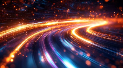 Abstract swirling light trails of vibrant colors and sparks