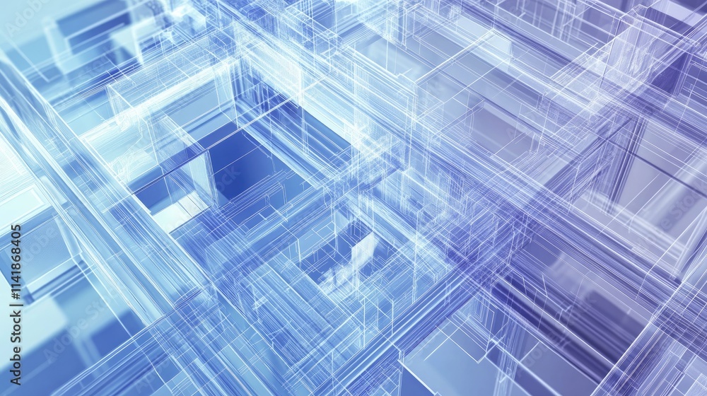 Poster 3d architectural illustration of a ventilation system blueprint, featuring detailed air flow pathway