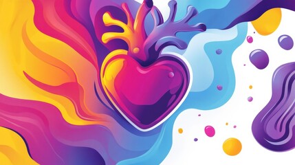 Obraz premium Vibrant Abstract Heart Illustration with Colorful Swirls and Fluid Shapes, Perfect for Celebrating Love, Passion, and Artistic Expression in Modern Design Projects