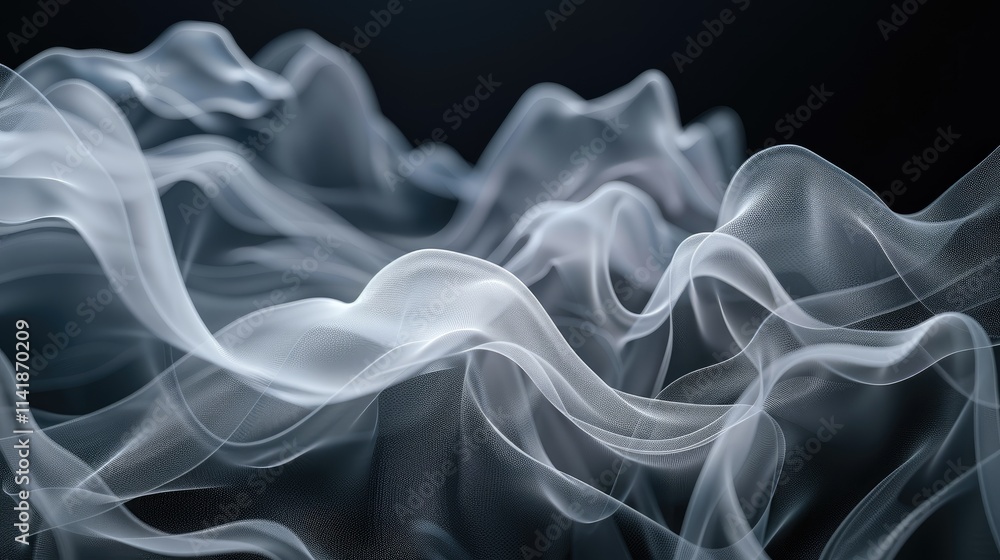 Poster abstract waves of translucent fabric creating a sense of movement and fluidity.