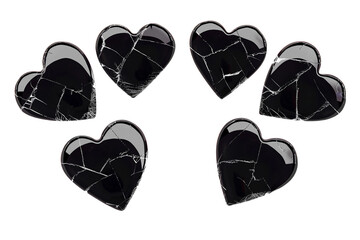 Elegant Black Broken Heart Sticker Set with Shattered Effect Isolated on Transparent Background