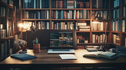 Team collaborates on data analysis in a modern workspace during evening hours