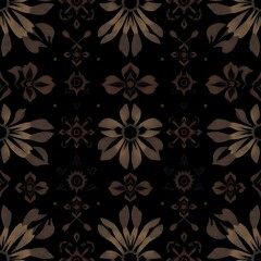 Fototapeta premium Brown Floral Damask Seamless Pattern 