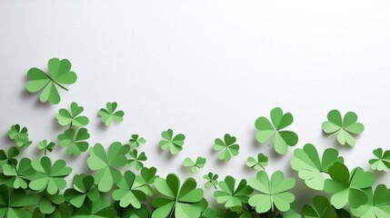 Fototapeta premium a group of green shamrock leaves on a white surface