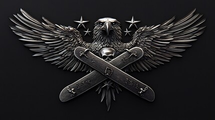 Majestic Eagle Wings with Snowboards and Skull Emblem