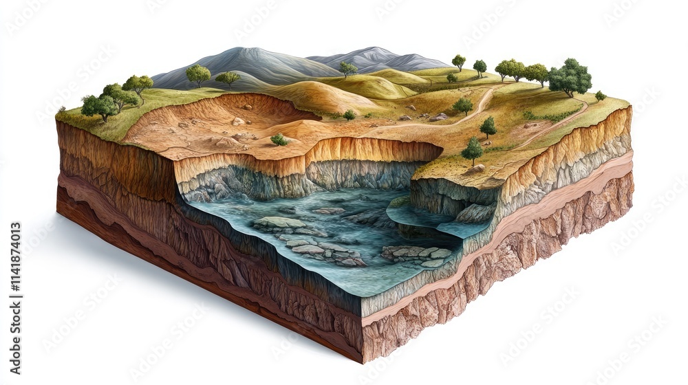 Poster A detailed conceptual image showing the use of data layers for predicting underground aquifer extent, illustrating geology and hydrogeology concepts