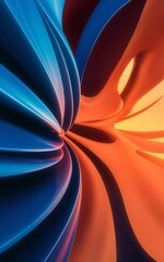 Abstract background with smooth lines in blue and orange 3d render