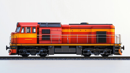 Obraz premium High-Definition Image of a Modern Diesel-Electric Locomotive in Vibrant Orange and Red Color Scheme, Isolated on White Background