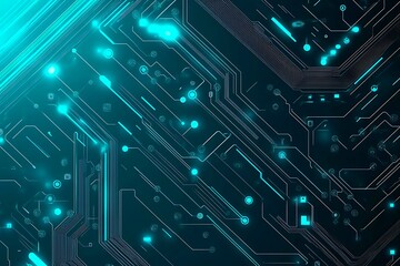 Abstract image of a glowing futuristic circuit board featuring neon blue lines, digital patterns, and intricate technology-inspired details.