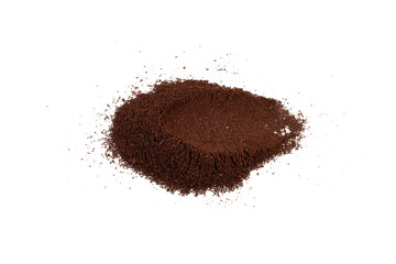 pile of coffee powder with spoon imprint isolated on white or transparent png