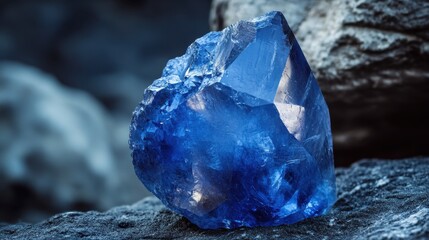 Obraz premium Sparkling blue crystals gleaming under dramatic lighting in a dark setting