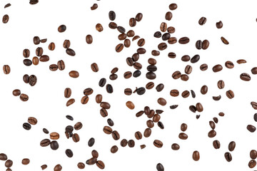 coffee beans flying isolated on white or transparent png