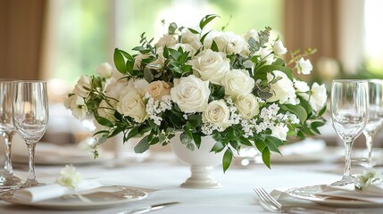 Elegant white rose bouquet centerpiece for events