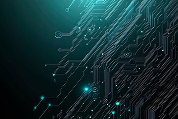 Abstract image of a glowing futuristic circuit board featuring neon blue lines, digital patterns, and intricate technology-inspired details.