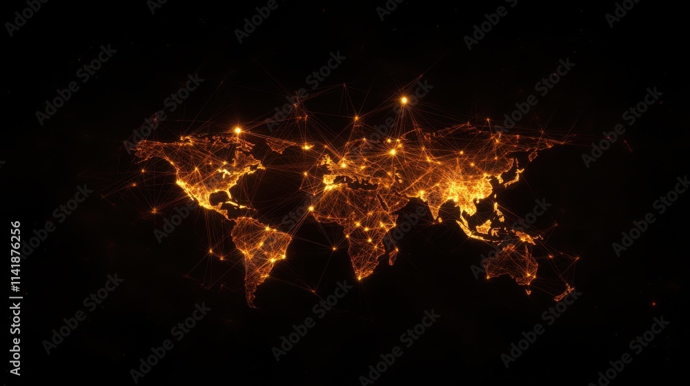 Poster global connectivity the worlds networks illuminated on a dark background