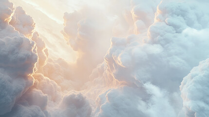 Soft pastel blues blend with white clouds, creating serene atmosphere