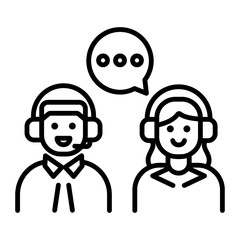 A line icon of interaction between two characters 