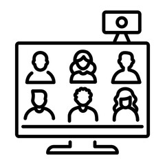 Virtual team communication icon in line style 