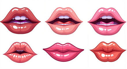 Obraz premium Colorful Lip Illustration Set with Various Expressions, Perfect for Fashion and Beauty Design Projects