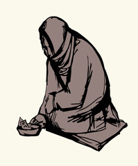 Vector Drawing. Girl askng for Alms