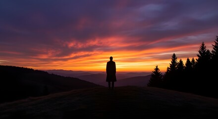 silhouette of a person standing on a hill