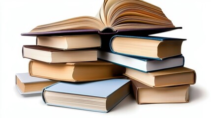 A Creative Arrangement of Colorful Books Stacked Together with an Open Book on Top, Illustrating Knowledge, Education, and Learning Concepts