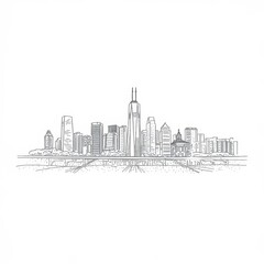Sketch of a modern city skyline featuring a prominent tower