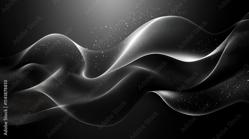 Aufkleber Abstract black and white particles forming wavy pattern on gradient background