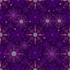 Fototapeta premium Purple Starry Sky Pattern: A magical seamless pattern of twinkling stars and intricate snowflakes against a deep purple backdrop, perfect for enchanting designs.